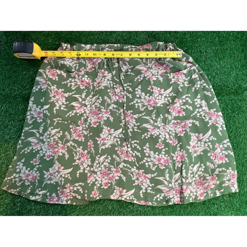 Banana Republic Floral Mini Skirt Green Pink Paperbag Waist Pockets Womens M
